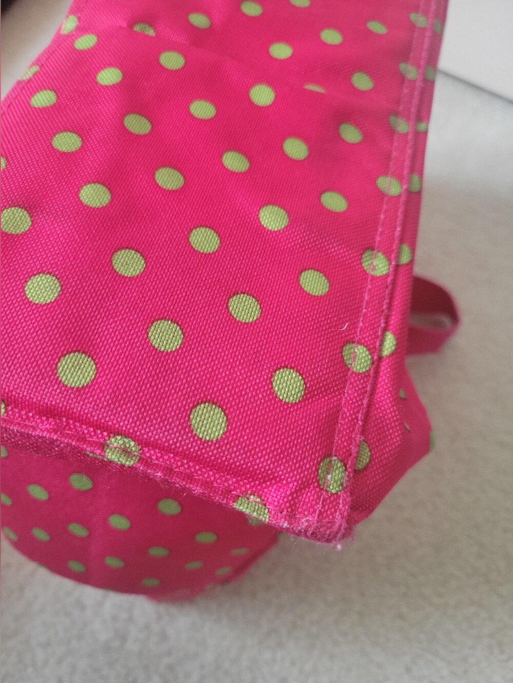 Pink Polka Dot Tote Bag with Lime Bow - Picture 12 of 16